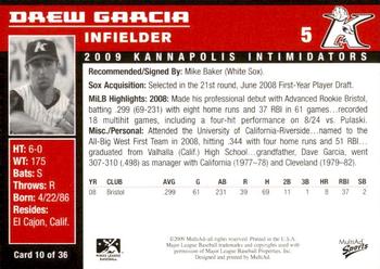 2009 MultiAd Kannapolis Intimidators #10 Drew Garcia Back