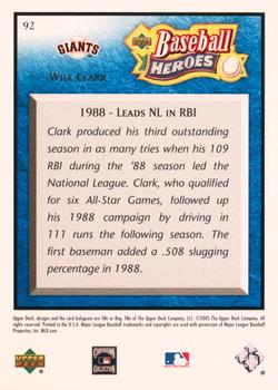 2005 Upper Deck Baseball Heroes - Blue #92 Will Clark Back