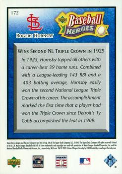 2005 Upper Deck Baseball Heroes - Blue #172 Rogers Hornsby Back
