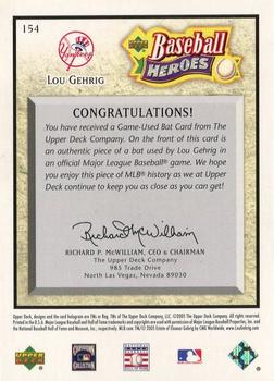 2005 Upper Deck Baseball Heroes - Memorabilia #154 Lou Gehrig Back