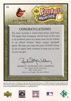 2005 Upper Deck Baseball Heroes - Memorabilia Bronze #36 Jim Palmer Back