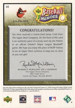 2005 Upper Deck Baseball Heroes - Memorabilia Bronze #40 Jim Palmer Back