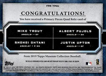 2019 Topps Museum Collection - Four-Player Primary Pieces Quad Relics #FPR-TPOU Mike Trout / Albert Pujols / Shohei Ohtani / Justin Upton Back