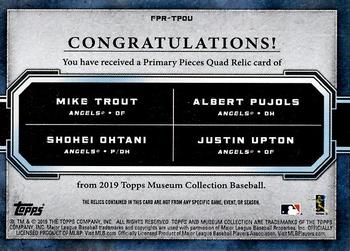 2019 Topps Museum Collection - Four-Player Primary Pieces Quad Relics Gold #FPR-TPOU Mike Trout / Albert Pujols / Shohei Ohtani / Justin Upton Back