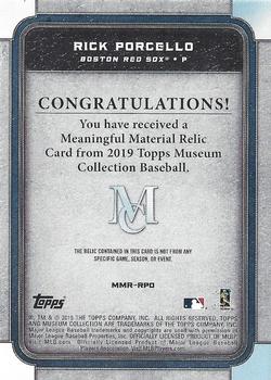 2019 Topps Museum Collection - Meaningful Material Relics #MMR-RPO Rick Porcello Back
