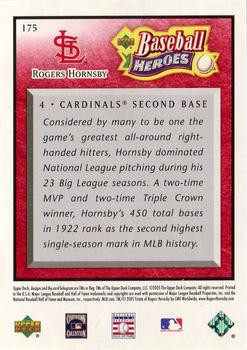 2005 Upper Deck Baseball Heroes - Red #175 Rogers Hornsby Back