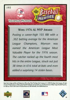 2005 Upper Deck Baseball Heroes - Red #193 Thurman Munson Back