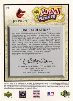 2005 Upper Deck Baseball Heroes - Signature Memorabilia #39 Jim Palmer Back