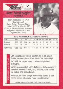 1990 Rochester Red Wings #7 Jeff McKnight Back
