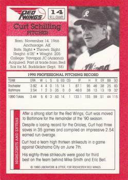 1990 Rochester Red Wings #14 Curt Schilling Back