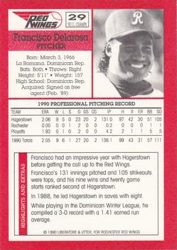 1990 Rochester Red Wings #29 Francisco Delarosa Back