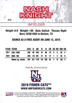 2019 Choice New Hampshire Fisher Cats #13 Nash Knight Back