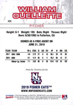 2019 Choice New Hampshire Fisher Cats #20 William Ouellette Back