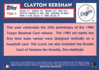 2019 Topps - 1984 Topps Baseball 35th Anniversary Chrome Silver Pack (Series Two) #T84-1 Clayton Kershaw Back