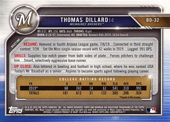 2019 Bowman Draft #BD-32 Thomas Dillard Back
