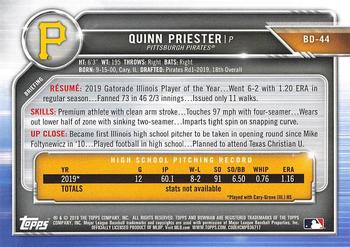 2019 Bowman Draft #BD-44 Quinn Priester Back