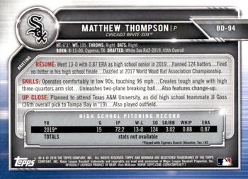 2019 Bowman Draft #BD-94 Matthew Thompson Back