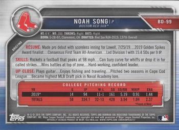 2019 Bowman Draft #BD-99 Noah Song Back
