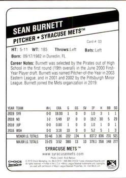 2019 Choice Syracuse Mets #3 Sean Burnett Back
