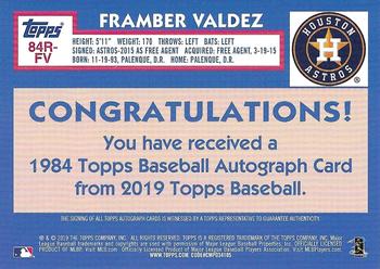 2019 Topps - 1984 Topps Baseball 35th Anniversary Rookies Autographs #84R-FV Framber Valdez Back