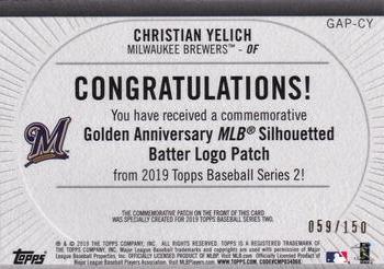 2019 Topps - MLB Logo Golden Anniversary Manufactured Patch 150th Anniversary #GAP-CY Christian Yelich Back