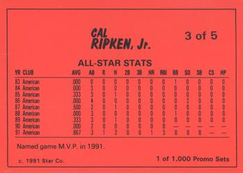 1991 Star Cal Ripken Jr. Promo #3 Cal Ripken Jr. Back