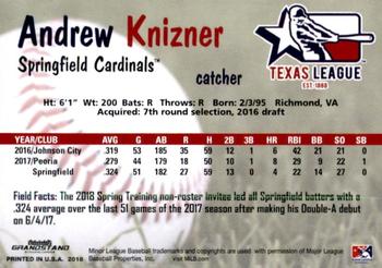 2018 Grandstand Texas League Top Prospects #NNO Andrew Knizner Back