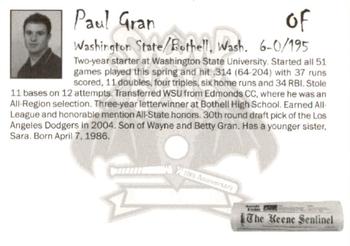2007 Keene Swamp Bats #NNO Paul Gran Back