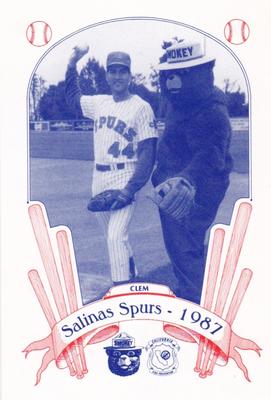 1987 Salinas Spurs Smokey #9 John Clem Front