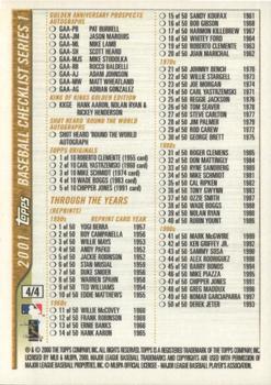 2001 Topps - Checklists Series 1 Yellow (Retail) #4 Checklist 4: Inserts Back