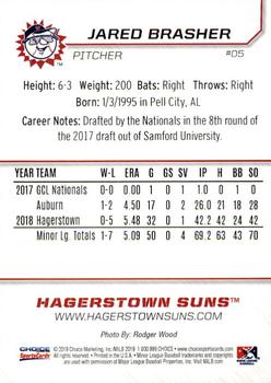 2019 Choice Hagerstown Suns #05 Jared Brasher Back