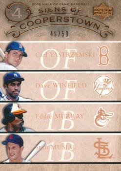 2005 Upper Deck Hall of Fame - Signs of Cooperstown Quads #YWMM Carl Yastrzemski / Dave Winfield / Eddie Murray / Stan Musial Front