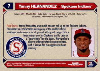 2017 Grandstand Spokane Indians #NNO Yonny Hernandez Back