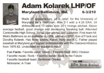 2008 Keene Swamp Bats #NNO Adam Kolarek Back