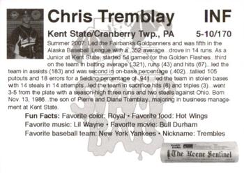 2008 Keene Swamp Bats #NNO Chris Tremblay Back