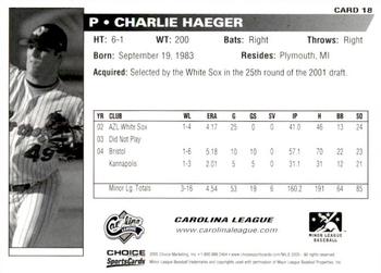 2005 Choice Carolina-California All-Stars #18 Charlie Haeger Back