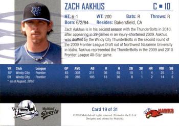 2010 MultiAd Windy City ThunderBolts #19 Zach Aakhus Back