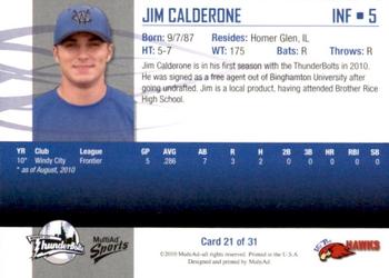 2010 MultiAd Windy City ThunderBolts #21 Jim Calderone Back