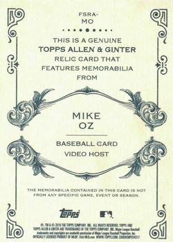 2019 Topps Allen & Ginter - Full-Size Relics A #FSRA-MO Mike Oz Back