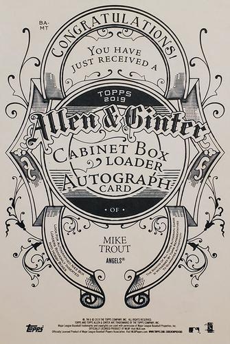 2019 Topps Allen & Ginter - Cabinet Box Loaders Autographs #BA-MT Mike Trout Back