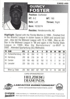 2006 Choice Lancaster Barnstormers #05 Quincy Foster Back