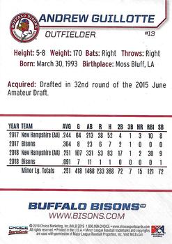 2019 Choice Buffalo Bisons #13 Andrew Guillotte Back