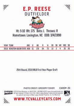 2019 Choice Tri-City ValleyCats #31 E.P. Reese Back