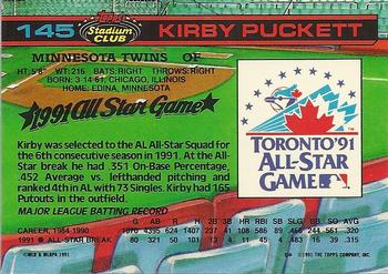 1992 Stadium Club Dome #145 Kirby Puckett Back