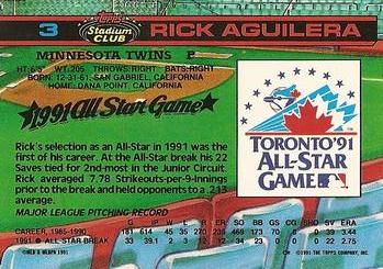 1992 Stadium Club Dome #3 Rick Aguilera Back