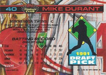 1992 Stadium Club Dome #40 Mike Durant Back
