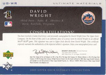 2005 Upper Deck Ultimate Collection - Ultimate Materials Signatures #UG-WR David Wright Back