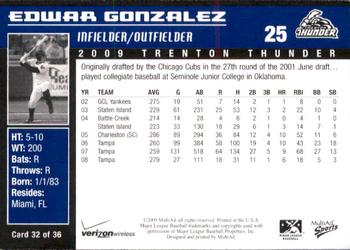 2009 MultiAd Trenton Thunder #32 Edwar Gonzalez Back
