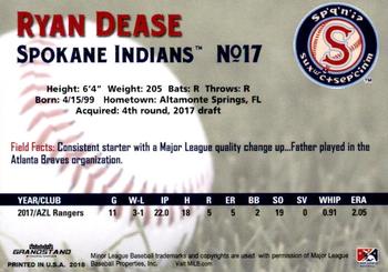 2018 Grandstand Spokane Indians #7 Ryan Dease Back