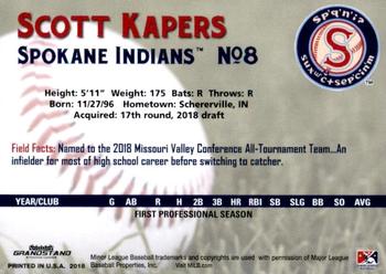 2018 Grandstand Spokane Indians #17 Scott Kapers Back